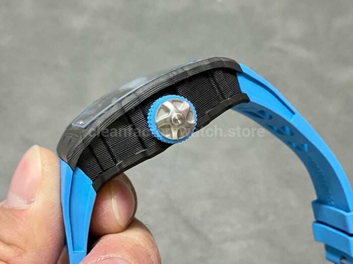 RM Factory Richard Mille RM 53-01 43mm Carbon Fiber Blue Rubber Strap Skeletonized Black Dial - Image 6