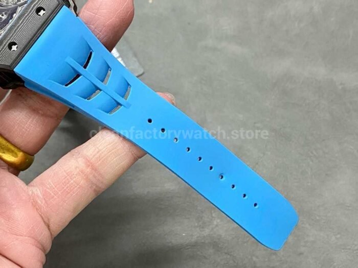 RM Factory Richard Mille RM 53-01 43mm Carbon Fiber Blue Rubber Strap Skeletonized Black Dial - Image 9