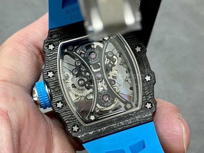 RM Factory Richard Mille RM 53-01 43mm Carbon Fiber Blue Rubber Strap Skeletonized Black Dial - Image 7