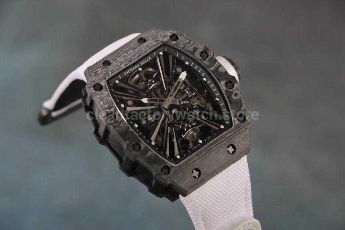 RM Factory Richard Mille RM12-01 Black Carbon Fiber White Canvas Strap Skeletonized Black Dial - Image 2