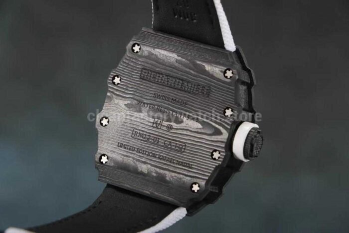 RM Factory Richard Mille RM12-01 Black Carbon Fiber White Canvas Strap Skeletonized Black Dial - Image 8