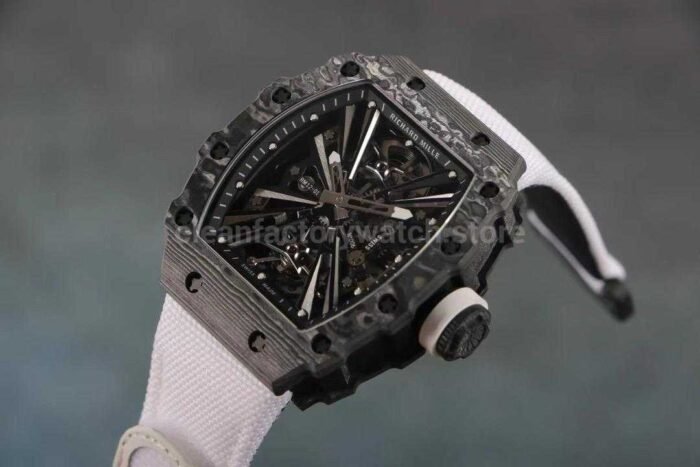 RM Factory Richard Mille RM12-01 Black Carbon Fiber White Canvas Strap Skeletonized Black Dial - Image 3