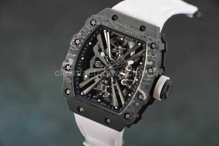 RM Factory Richard Mille RM12-01 Black Carbon Fiber White Canvas Strap Skeletonized Black Dial - Image 5