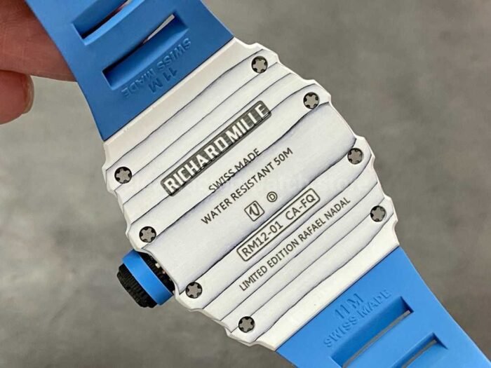 RM Factory Richard Mille RM12-01 Carbon Fiber Blue Rubber Strap Skeletonized Black Dial - Image 7