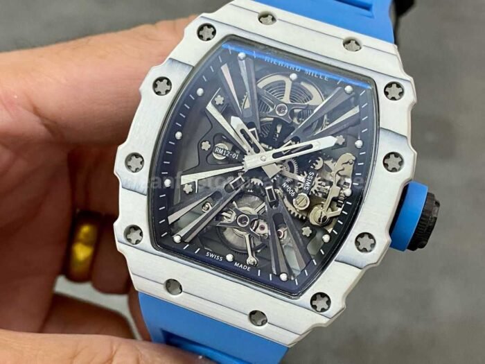 RM Factory Richard Mille RM12-01 Carbon Fiber Blue Rubber Strap Skeletonized Black Dial - Image 3