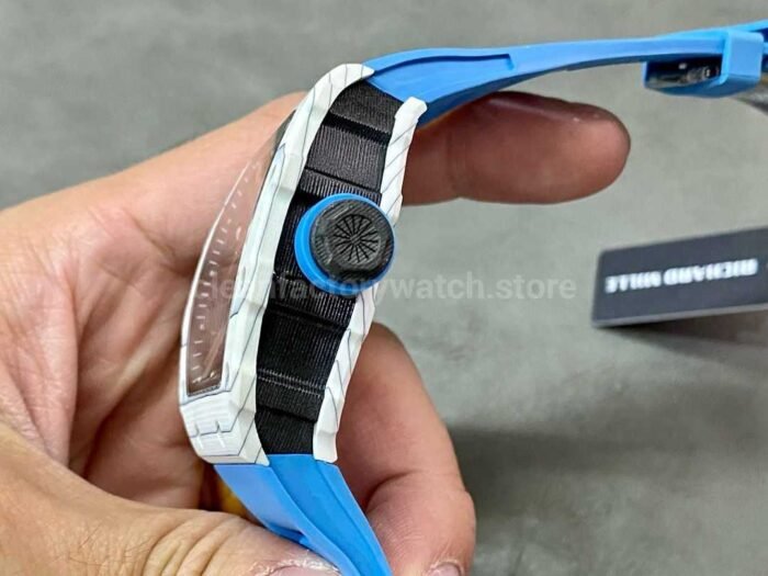 RM Factory Richard Mille RM12-01 Carbon Fiber Blue Rubber Strap Skeletonized Black Dial - Image 6