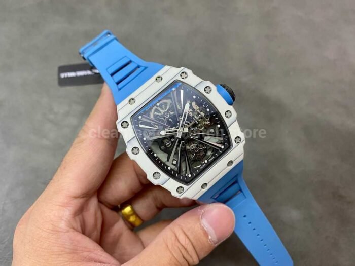 RM Factory Richard Mille RM12-01 Carbon Fiber Blue Rubber Strap Skeletonized Black Dial - Image 4
