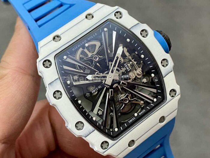 RM Factory Richard Mille RM12-01 Carbon Fiber Blue Rubber Strap Skeletonized Black Dial - Image 2