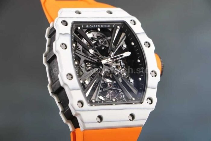 RM Factory Richard Mille RM12-01 Carbon Fiber Orange Rubber Strap Skeletonized Black Dial - Image 4