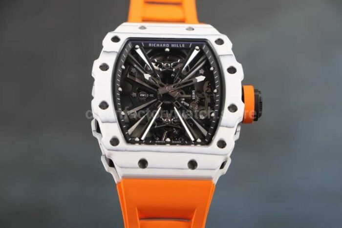 RM Factory Richard Mille RM12-01 Carbon Fiber Orange Rubber Strap Skeletonized Black Dial - Image 9
