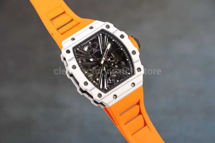 RM Factory Richard Mille RM12-01 Carbon Fiber Orange Rubber Strap Skeletonized Black Dial - Image 2