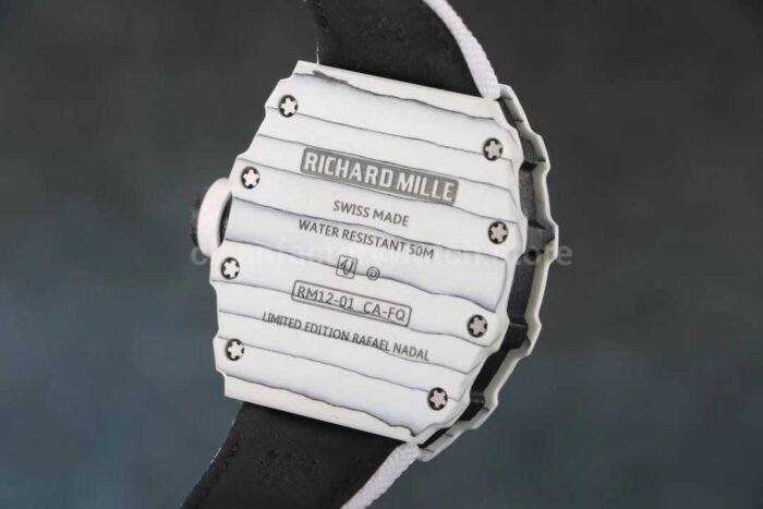 RM Factory Richard Mille RM12-01 Carbon Fiber White Canvas Strap Skeletonized Black Dial - Image 8