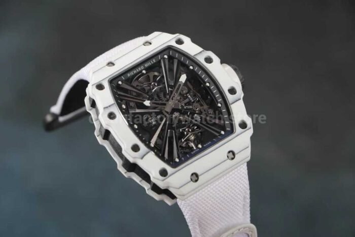 RM Factory Richard Mille RM12-01 Carbon Fiber White Canvas Strap Skeletonized Black Dial - Image 2