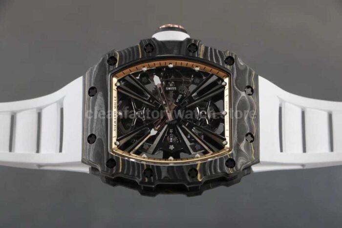 RM Factory Richard Mille RM12-01 Carbon Fiber White Rubber Strap Skeletonized Rose Gold Dial - Image 6