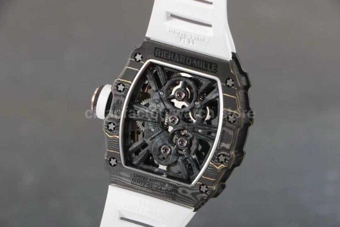 RM Factory Richard Mille RM12-01 Carbon Fiber White Rubber Strap Skeletonized Rose Gold Dial - Image 8