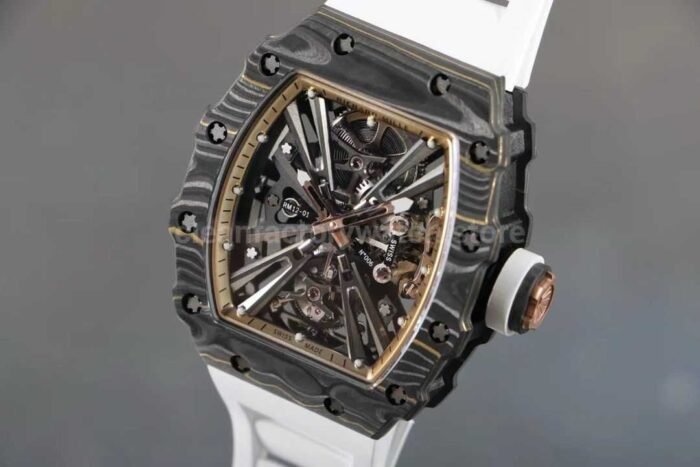 RM Factory Richard Mille RM12-01 Carbon Fiber White Rubber Strap Skeletonized Rose Gold Dial - Image 4