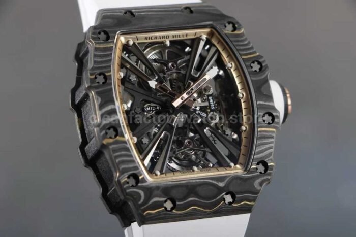 RM Factory Richard Mille RM12-01 Carbon Fiber White Rubber Strap Skeletonized Rose Gold Dial - Image 2