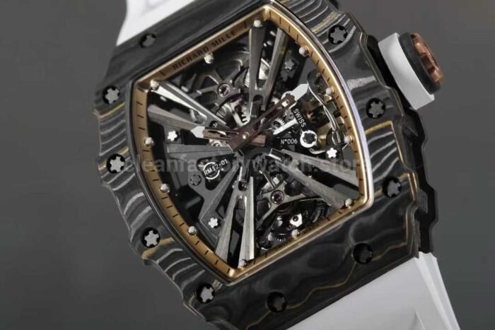 RM Factory Richard Mille RM12-01 Carbon Fiber White Rubber Strap Skeletonized Rose Gold Dial - Image 5