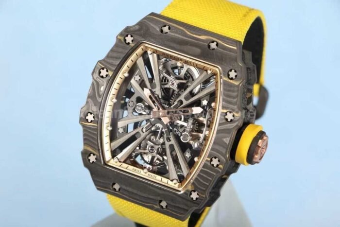 RM Factory Richard Mille RM12-01 Carbon Fiber Yellow Canvas Strap Skeletonized Rose Gold Dial - Image 5