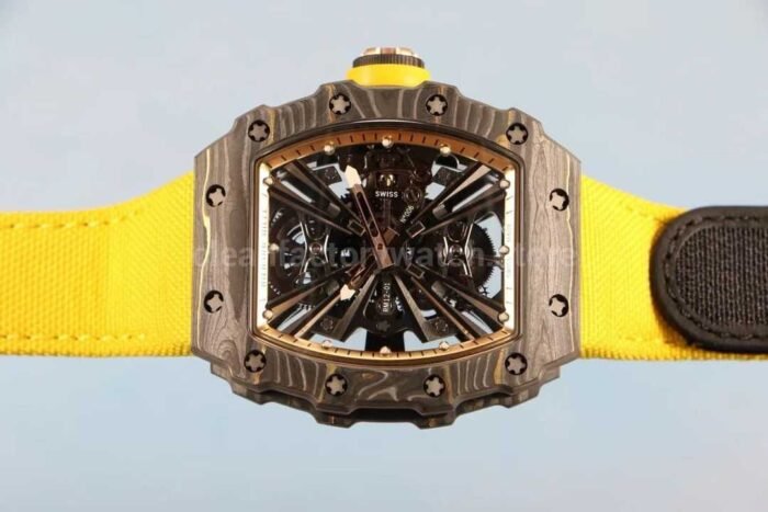 RM Factory Richard Mille RM12-01 Carbon Fiber Yellow Canvas Strap Skeletonized Rose Gold Dial - Image 6