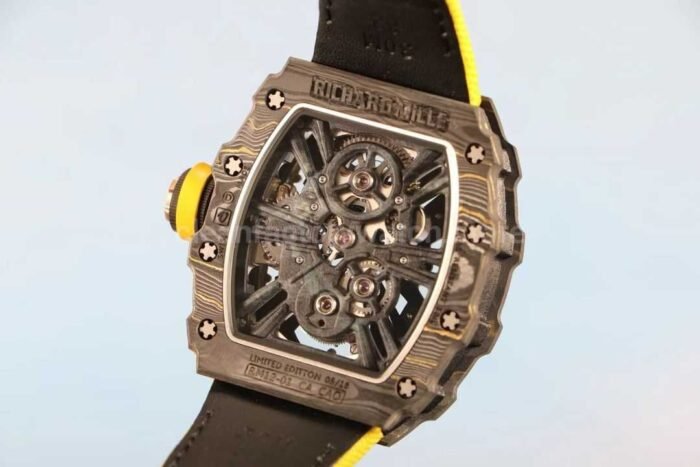 RM Factory Richard Mille RM12-01 Carbon Fiber Yellow Canvas Strap Skeletonized Rose Gold Dial - Image 8