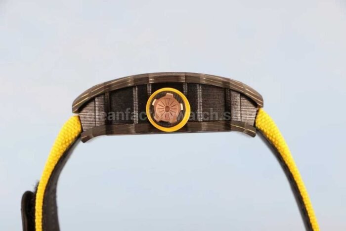 RM Factory Richard Mille RM12-01 Carbon Fiber Yellow Canvas Strap Skeletonized Rose Gold Dial - Image 7