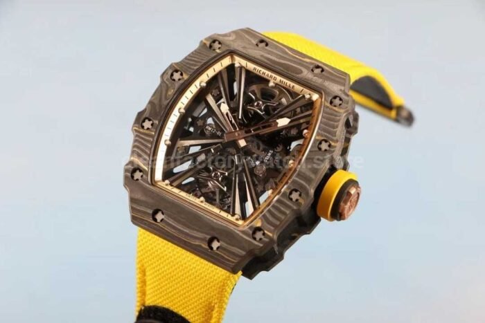 RM Factory Richard Mille RM12-01 Carbon Fiber Yellow Canvas Strap Skeletonized Rose Gold Dial - Image 3