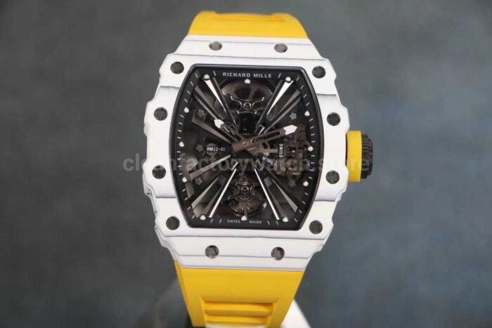 RM Factory Richard Mille RM12-01 Carbon Fiber Yellow Rubber Strap Skeletonized Black Dial - Image 5