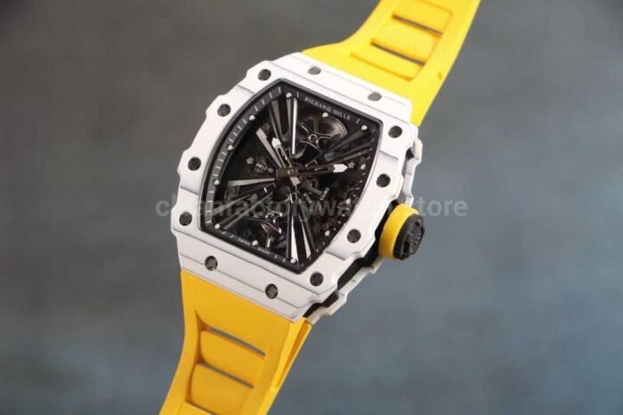 RM Factory Richard Mille RM12-01 Carbon Fiber Yellow Rubber Strap Skeletonized Black Dial - Image 3