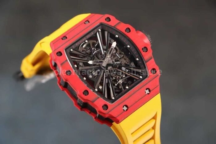 RM Factory Richard Mille RM12-01 Red Carbon Fiber Yellow Rubber Strap Skeletonized Black Dial - Image 2