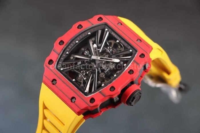 RM Factory Richard Mille RM12-01 Red Carbon Fiber Yellow Rubber Strap Skeletonized Black Dial - Image 3