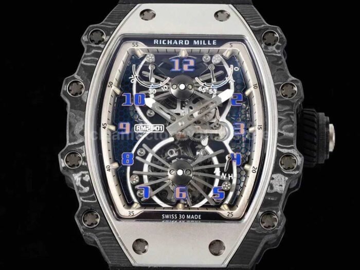 RM Factory Richard Mille RM21-01 43mm Titanium Carbon Fiber Black Rubber Strap Arabic numerals Skeletonized White Dial - Image 2