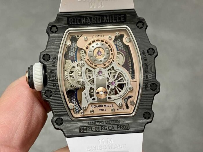RM Factory Richard Mille RM21-01 43mm Titanium Carbon Fiber White Rubber Strap Arabic numerals Skeletonized Silver Dial - Image 7