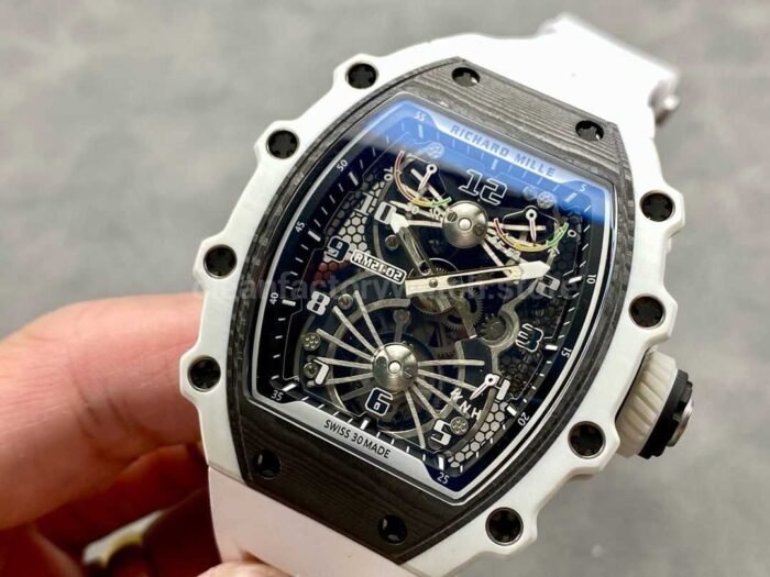 RM Factory Richard Mille RM21-02 Tourbillon 43mm White Ceramics White Rubber Strap Arabic numerals Skeletonized Black Dial - Image 3