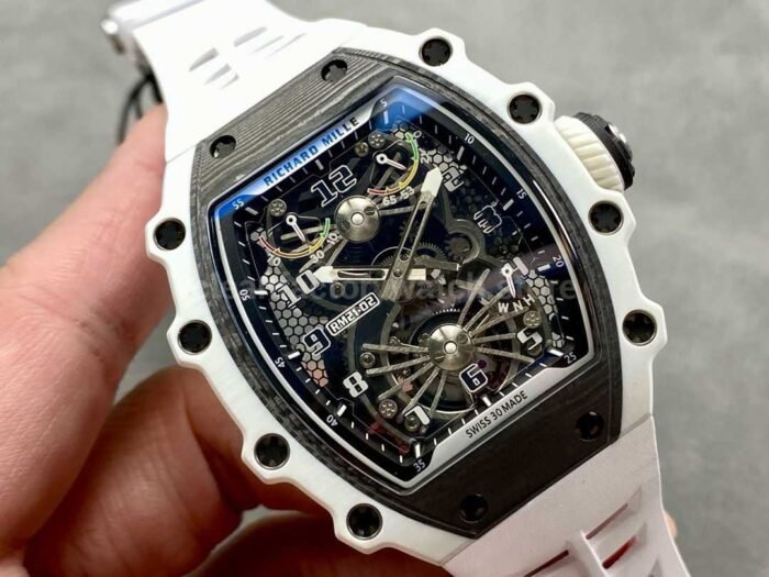 RM Factory Richard Mille RM21-02 Tourbillon 43mm White Ceramics White Rubber Strap Arabic numerals Skeletonized Black Dial - Image 2