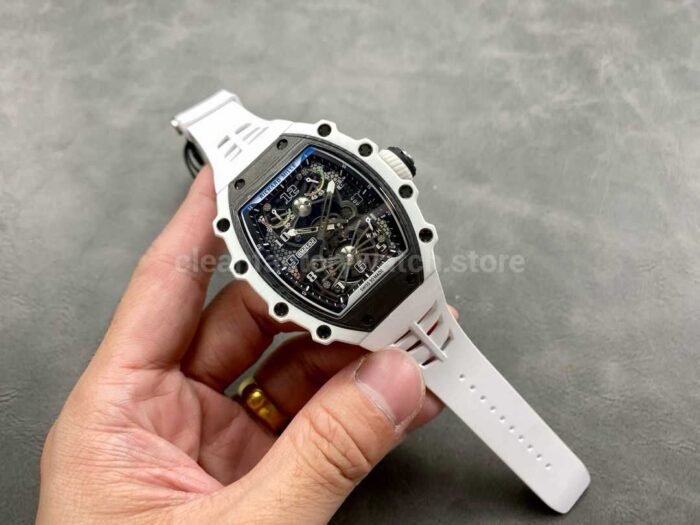 RM Factory Richard Mille RM21-02 Tourbillon 43mm White Ceramics White Rubber Strap Arabic numerals Skeletonized Black Dial - Image 4