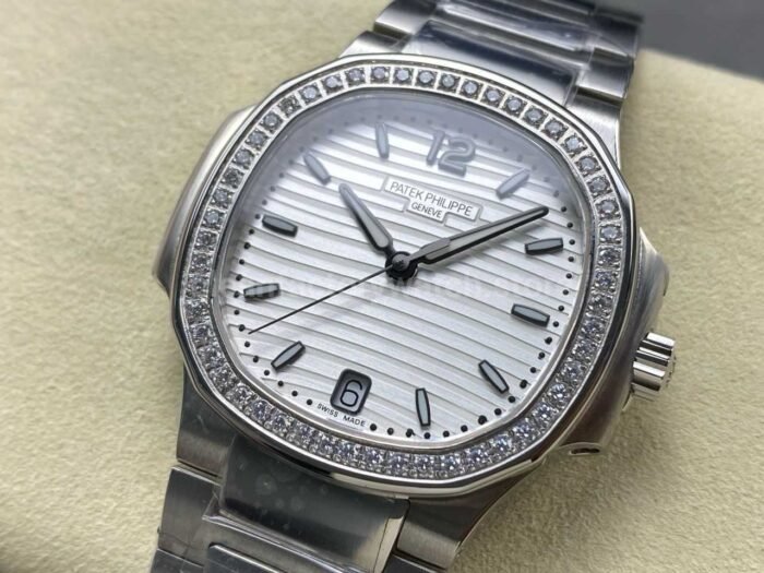 TW Factory Patek Philippe Nautilus 7118/1200A-010 Diamond Bezel White Dial - Image 3