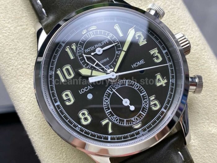TW Factory Patek Philippe Pilot Travel Time Chronograph 5924G White Gold Arabic Numerals Black Dial - Image 2