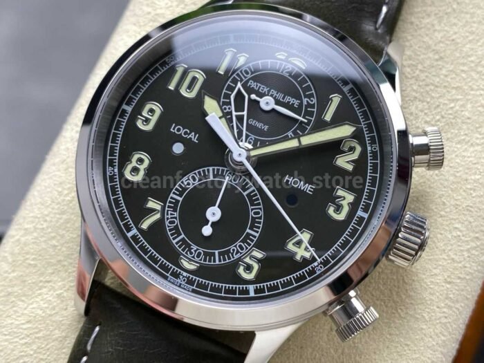 TW Factory Patek Philippe Pilot Travel Time Chronograph 5924G White Gold Arabic Numerals Black Dial - Image 3