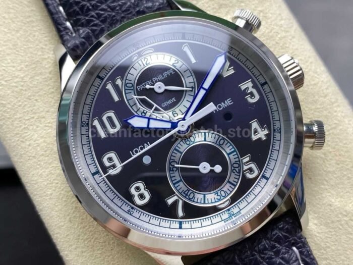 TW Factory Patek Philippe Pilot Travel Time Chronograph 5924G White Gold Arabic Numerals Blue Dial - Image 2