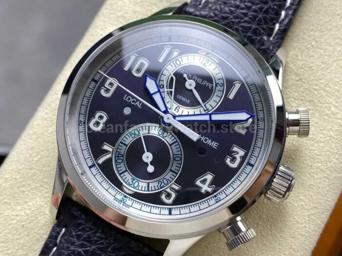 TW Factory Patek Philippe Pilot Travel Time Chronograph 5924G White Gold Arabic Numerals Blue Dial - Image 3