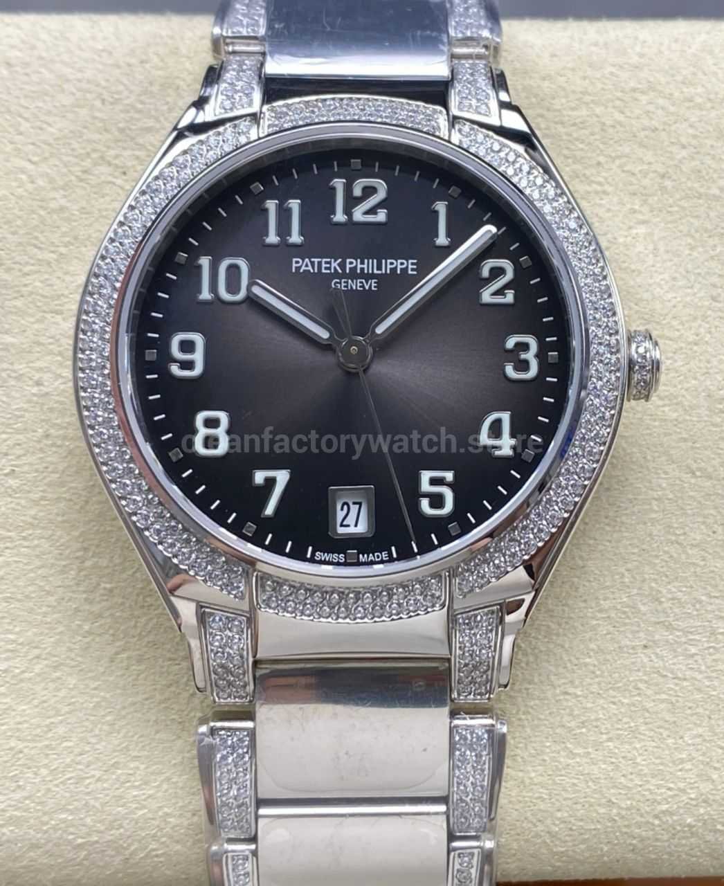 TW Factory Patek Philippe Twenty~4 73001200A 010 Diamond Bezel Arabic Numerals Grey Dial (1) TW Factory Patek Philippe Twenty~4 7300/1200A-010 Diamond Bezel Arabic Numerals Grey Dial - Image 1