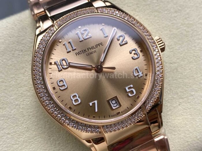 TW Factory Patek Philippe Twenty~4 7300/1200R-011 Rose Gold Diamond Bezel Gold Dial - Image 2