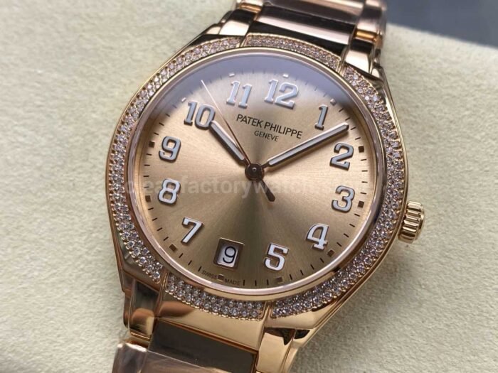 TW Factory Patek Philippe Twenty~4 7300/1200R-011 Rose Gold Diamond Bezel Gold Dial - Image 3