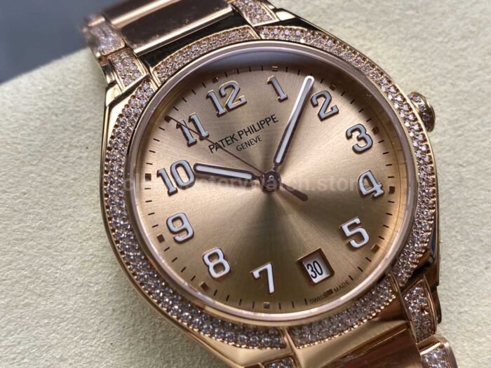 TW Factory Patek Philippe Twenty~4 7300/1200R Rose Gold Diamond Bezel Gold Dial - Image 2