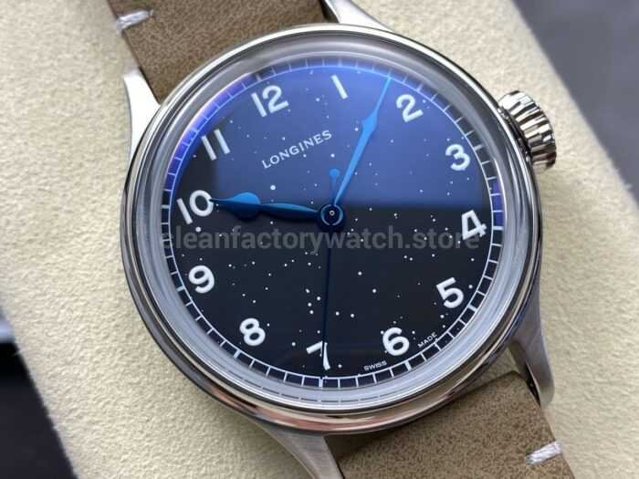 VC Factory Longines Heritage L28194932 38.5mm Steel Calf skin Strap Arabic Numerals Black Dial 3 Super Clone Watch,Clean Factory Watch