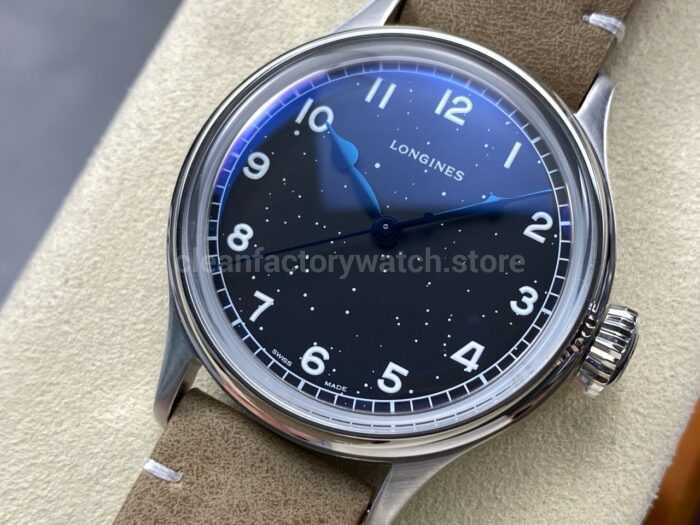 VC Factory Longines Heritage L28194932 38.5mm Steel Calf skin Strap Arabic Numerals Black Dial 7 Super Clone Watch,Clean Factory Watch