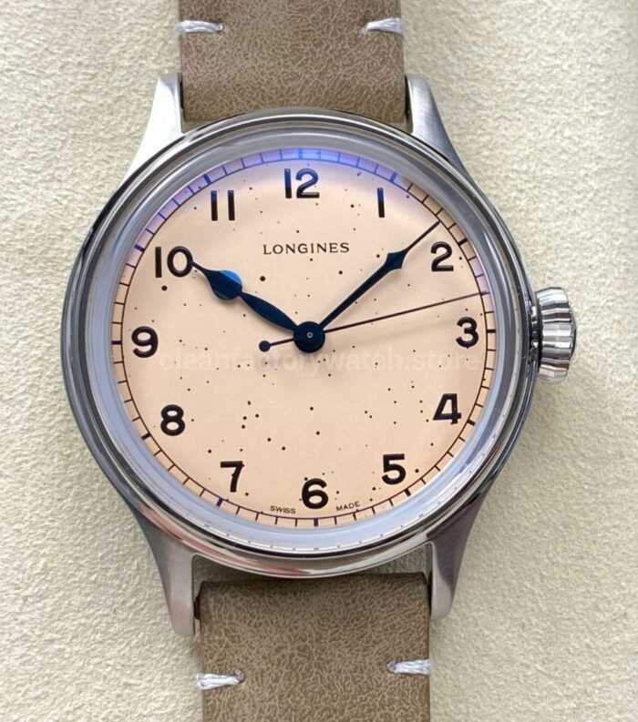 VC Factory Longines Heritage L28194932 38.5mm Steel Calf skin Strap Arabic Numerals Champagne Dial 3 Super Clone Watch,Clean Factory Watch
