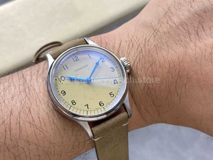 VC Factory Longines Heritage L28194932 38.5mm Steel Calf skin Strap Arabic Numerals Yellow Dial 10 Super Clone Watch,Clean Factory Watch