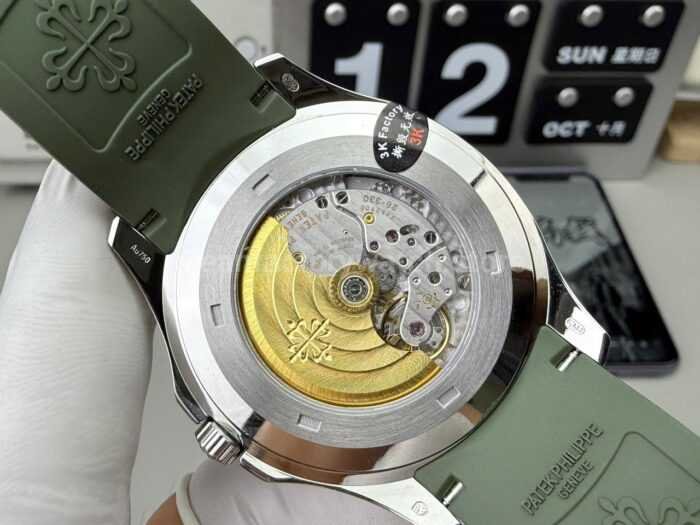 3K Factory Patek Philippe Aquanaut 42.2mm 5168G-010 White Gold，Avocado Green Rubber Strap Avocado Green Dial - Image 8